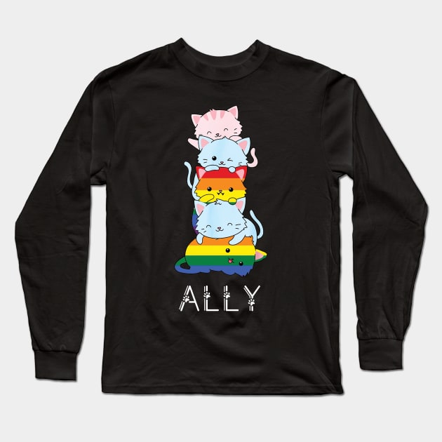 Pride Ally Cat /pride allyship Long Sleeve T-Shirt by Wine4ndMilk